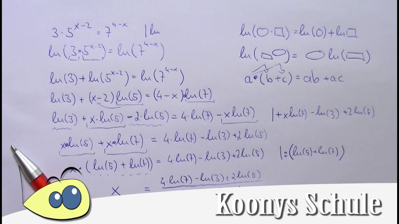 Exponentialgleichung mit ln(x) lösen, Beispiel, Logarithmus, Logarithmusgleichungen
