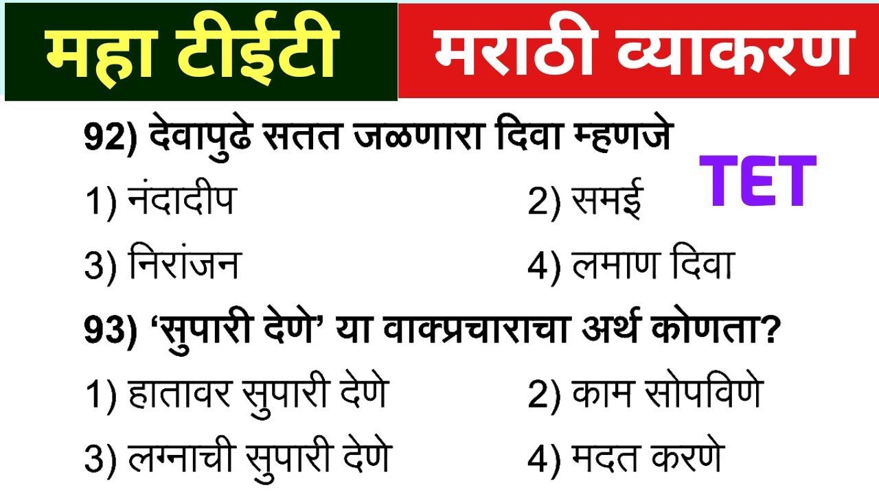 Maha Tet Question Paper 2024 | महा टीईटी मराठी व्याकरण प्रश्न | Tet exam Marathi Vyakaran Question|