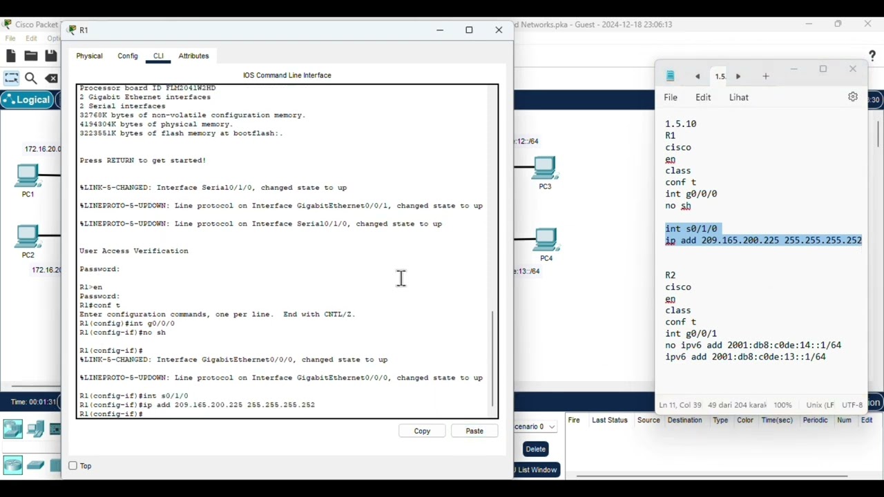 1.5.10 Packet Tracer - Verify Directly Connected Networks