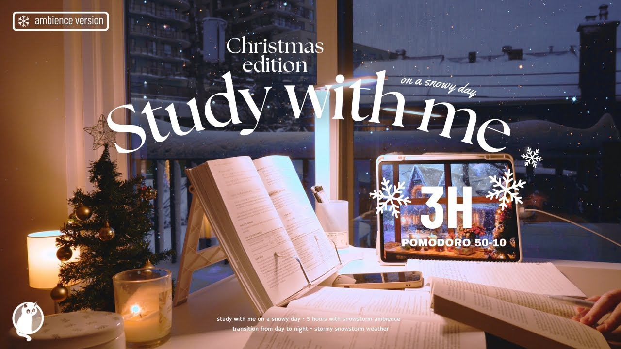 3-HOUR STUDY WITH ME Christmas Edition🎄 [Ambience ver.] Pomodoro 50/10 / on a snowy day ❄️ real snow