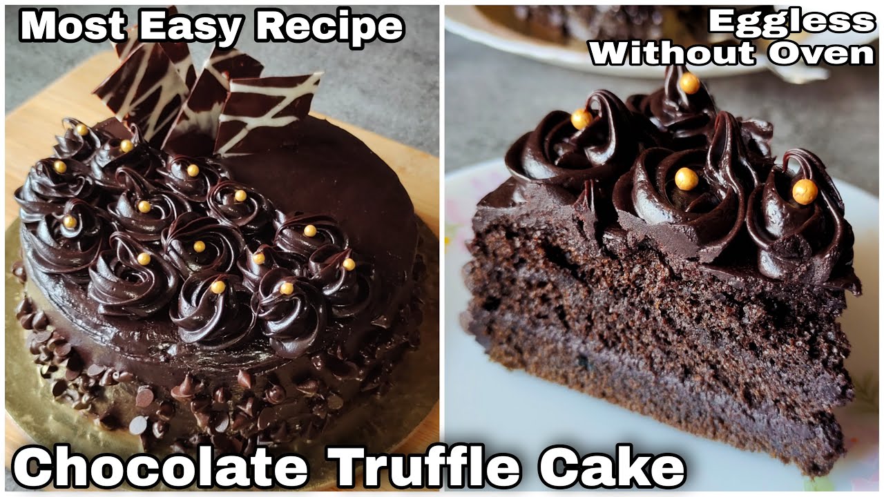 Super Easy Eggless Chocolate Truffle Cake | Moist Cake Without Oven Whipped Cream Condensed Milk