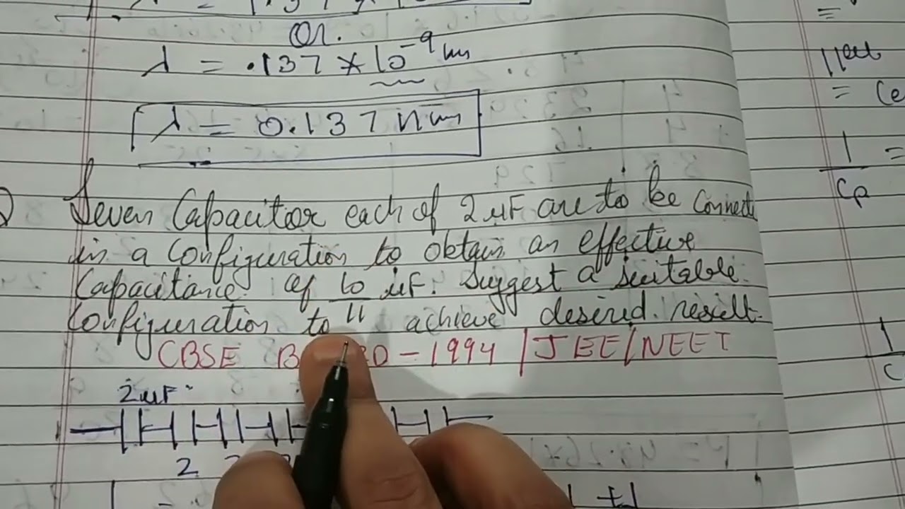 Seven capacitor each of 2uF are to be connected in a configuration to obtain an effective