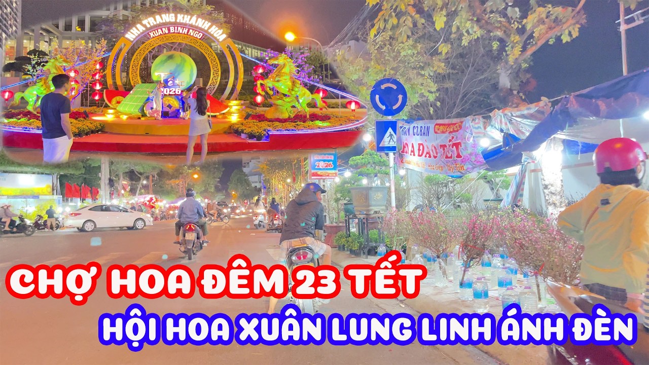 Chợ hoa tết nhộn nhịp khu vực trung tâm - hội hoa xuân lung linh ánh đèn