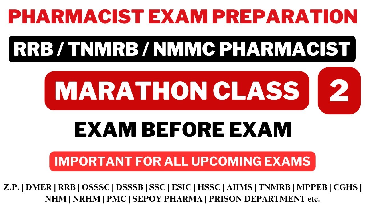 RRB PHARMACIST EXAM PREPARATION / TNMRB PHARMACIST EXAM PREPARATION / NMMC PHARMACIST EXAM QUESTIONS