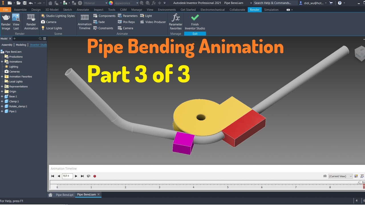 Autodesk Inventor Tutorial - Pipe bending animation Part 3/3