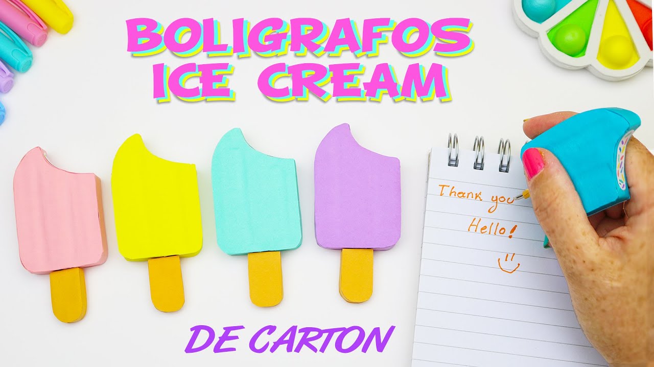 BOLIGRAFOS Helado Paleta de CARTON - LAPICEROS Ice Cream - Regreso a clases | Manualidades aPasos