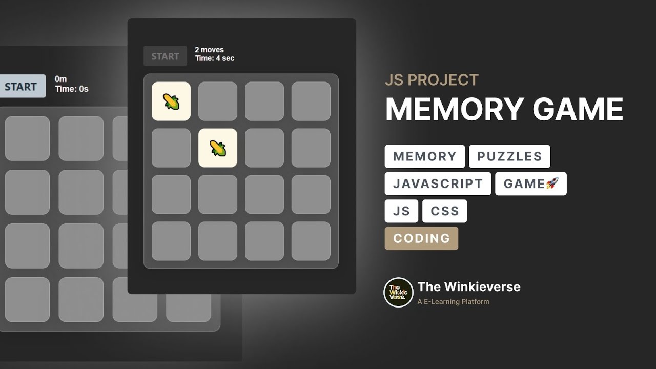 Build A Memory Card Game | Pure JavaScript Project [ Flip Animation+ Timer ] 