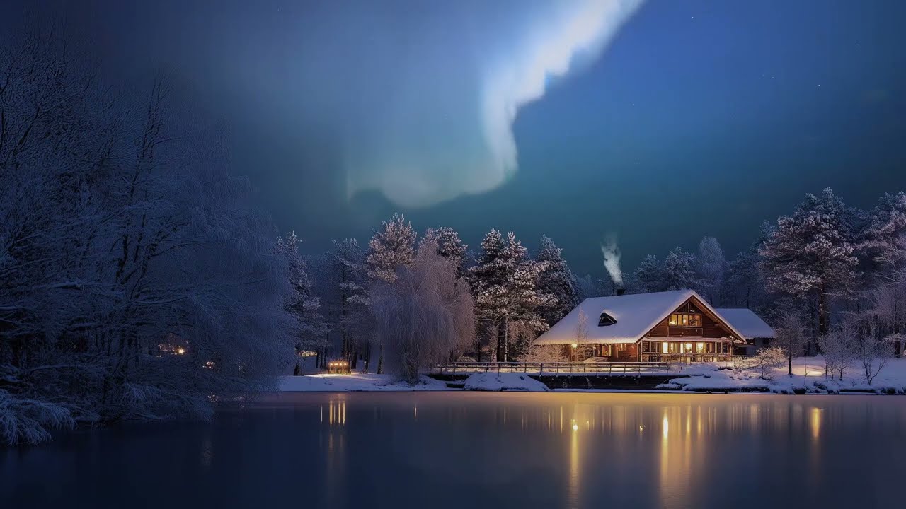 Winter Cabin & Northern Lights - Relaxing Nature 4K