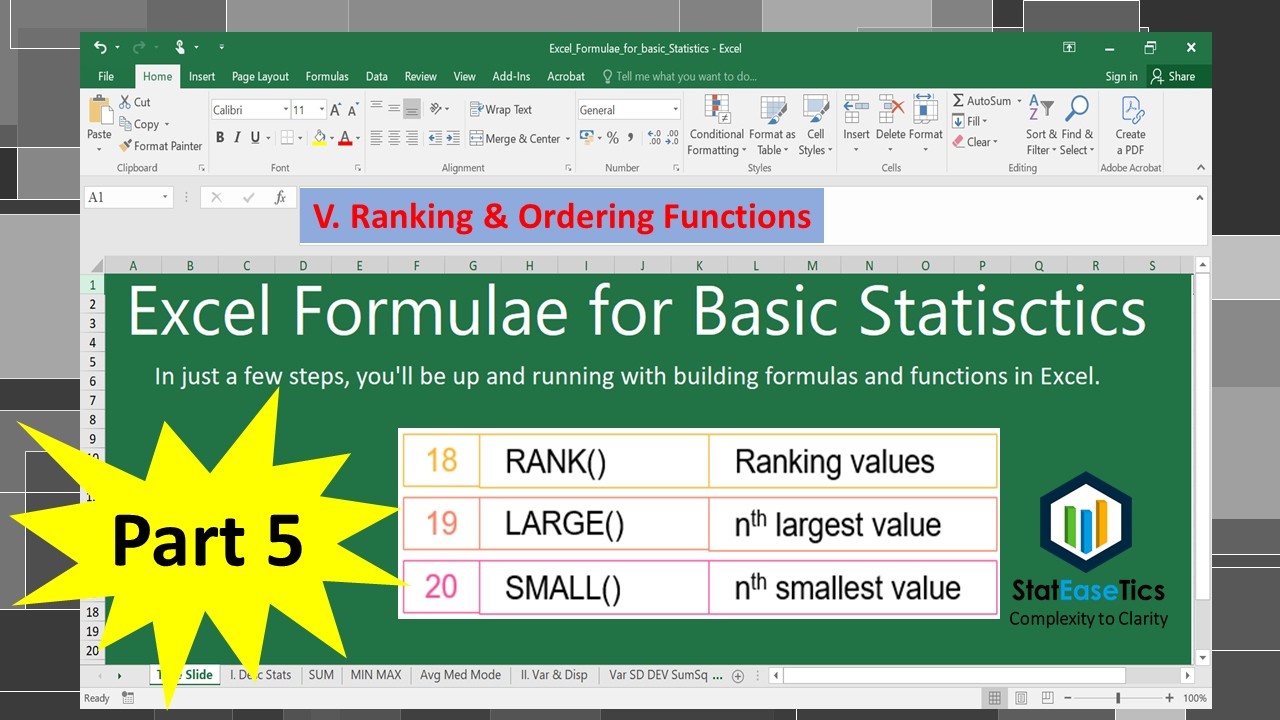 V. Excel Formulae for Ranking & Ordering Functions