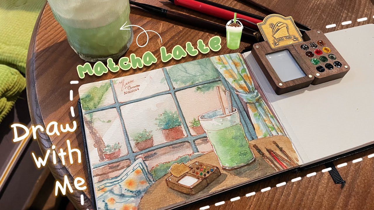 Matcha Latte | Draw at the coffee shop #2 | Draw with me