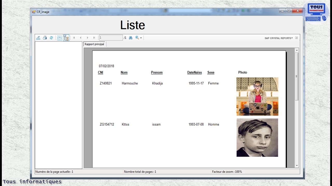 Affichage des images de la base de donnée dans Crystal Report en C#