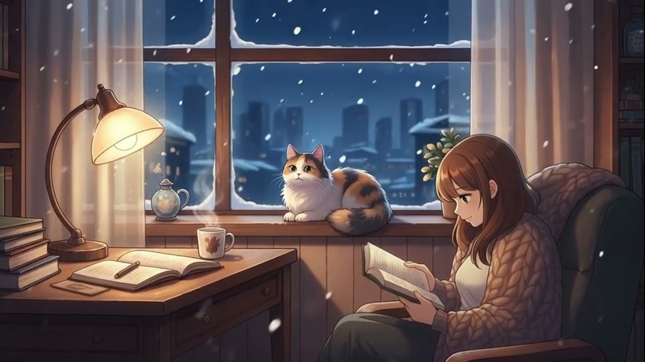 Cat Watching Snow — Cute Winter Lofi Beats for Study, Relax & Calm 🐱❄️