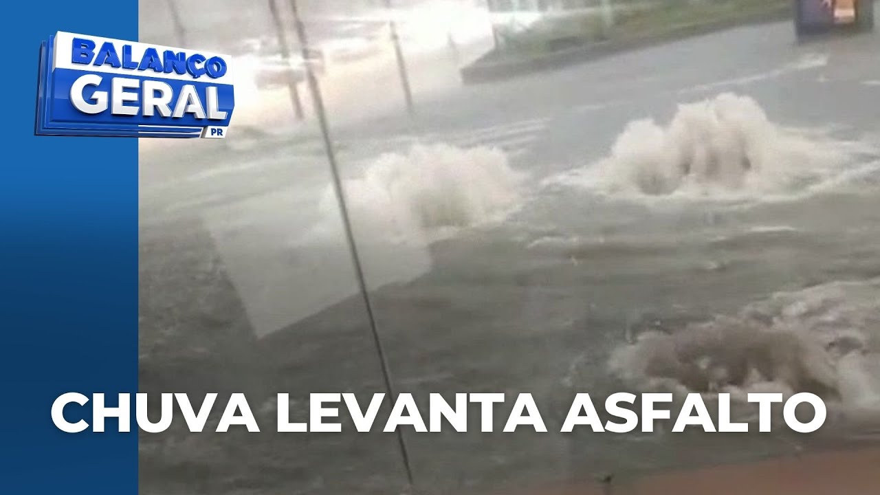Tempestade em Curitiba: chuva levanta asfalto no Centro; força da água arrastou caçamba no Xaxim