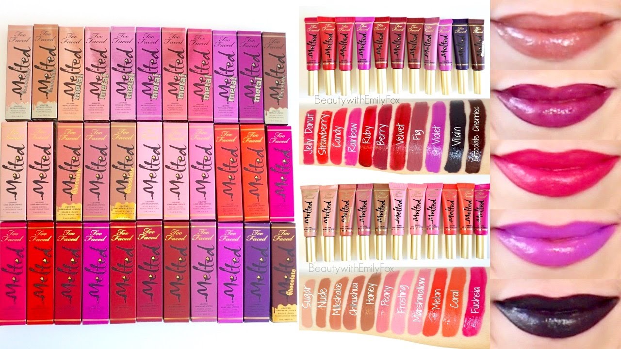 Too Faced Melted Lipstick + Lip Swatches of ALL 33 SHADES! (CHOCOLATE Included!)