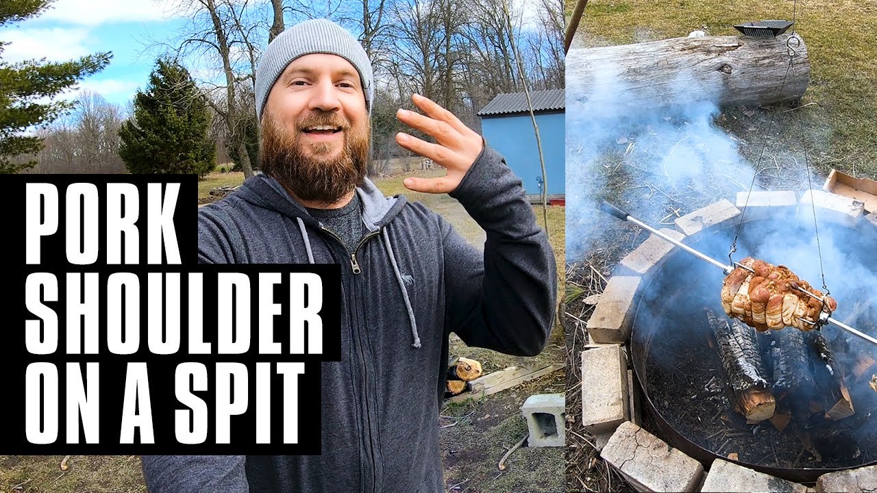 how to cook PORK SHOULDER ON A SPIT outdoors