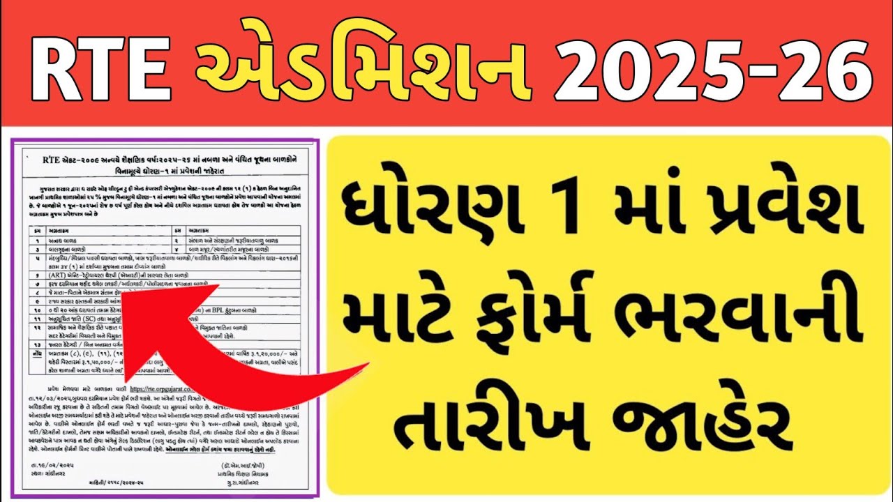 RTE Admission 2025-26 Gujarat || RTE Form Online 2025 Gujarat || rte Admission date 2025 gujarat
