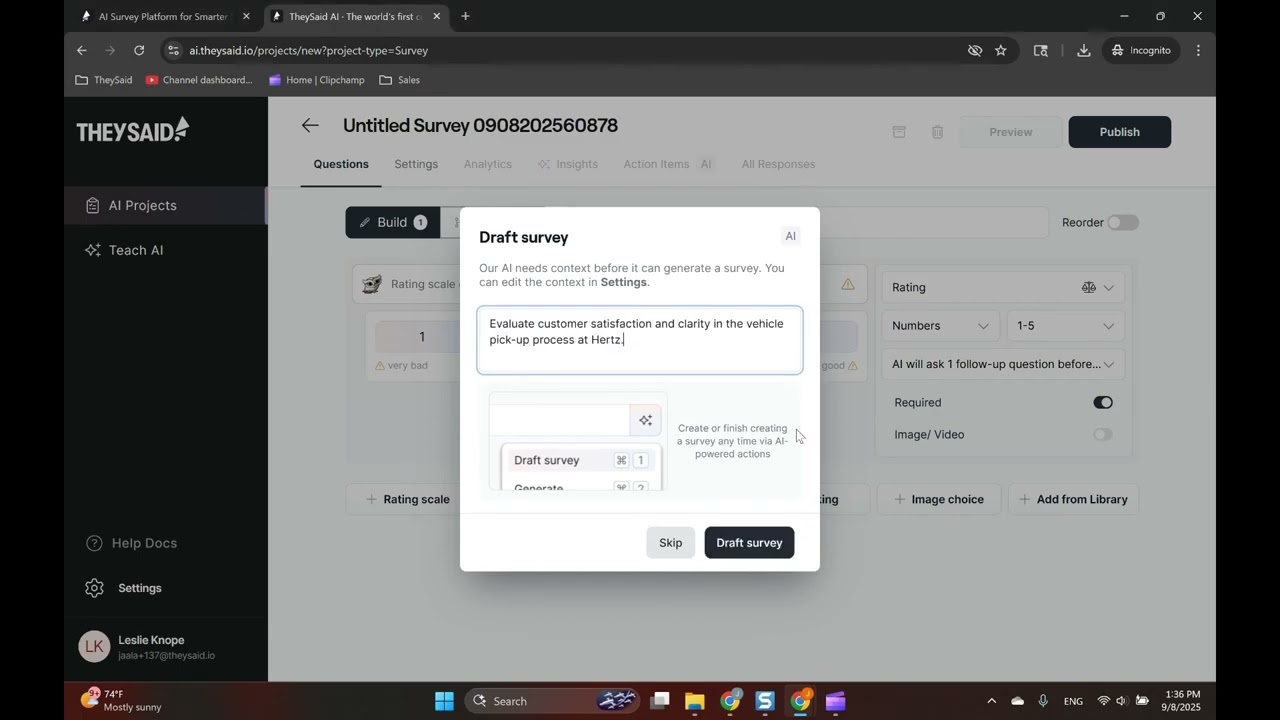 Creating and publishing your first survey