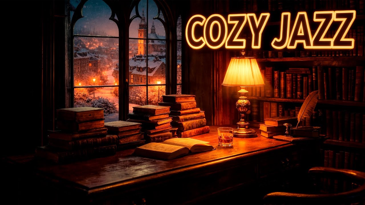 Cozy Jazz & Winter Library Ambience ❄️ Relaxing Smooth Jazz Music for Study, Work, Sleep