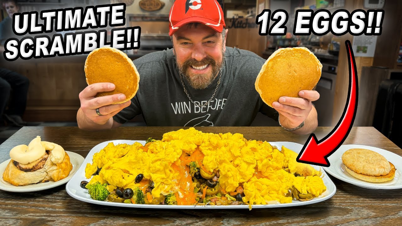 12-Egg Ultimate Breakfast Scramble Challenge at Pine Cone Cafe in Land O' Lakes, Wisconsin!!