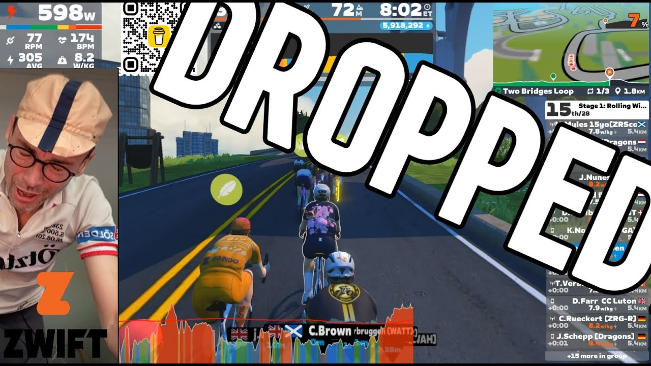 Dropped in a ZWIFT race? - Try again! racing A+ on Two Bridges Loop!