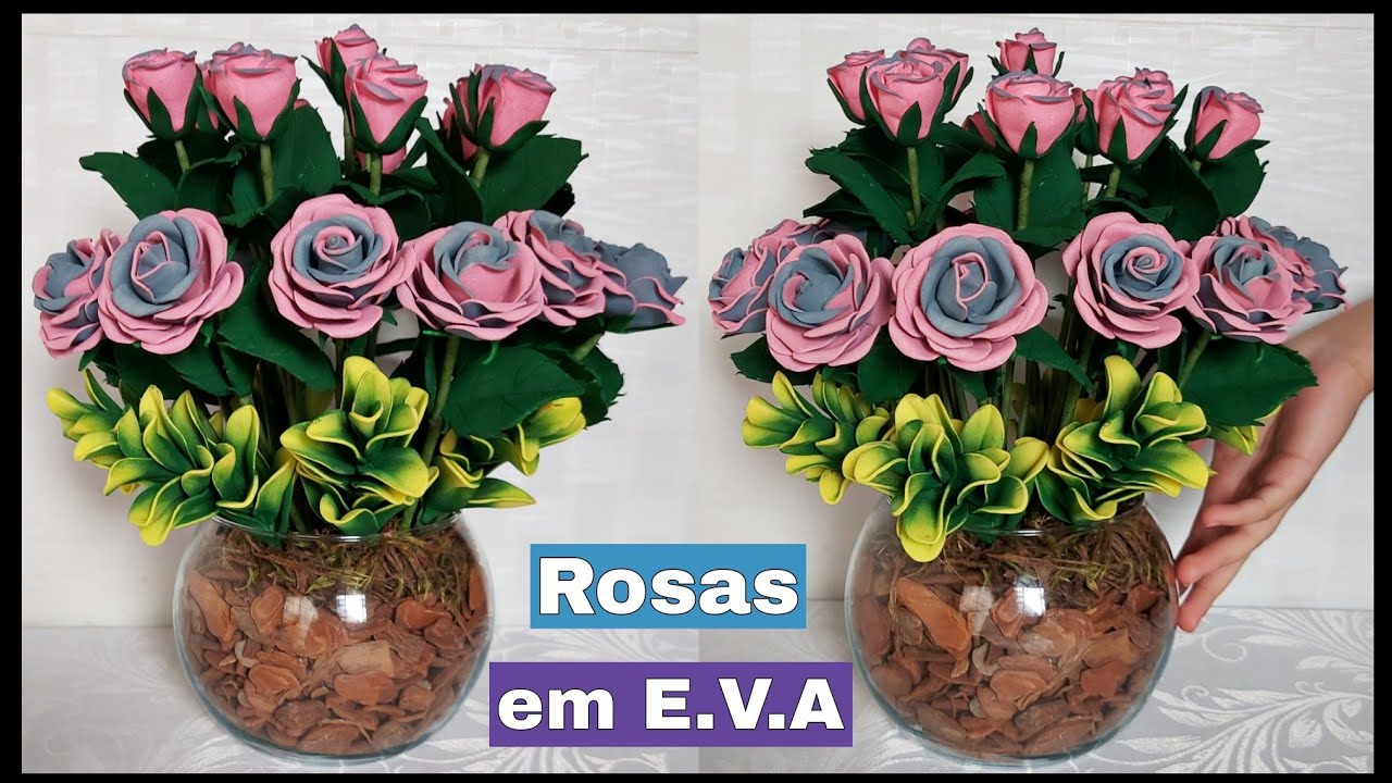 Como fazer arranjo de rosas e botões, em E.V.A