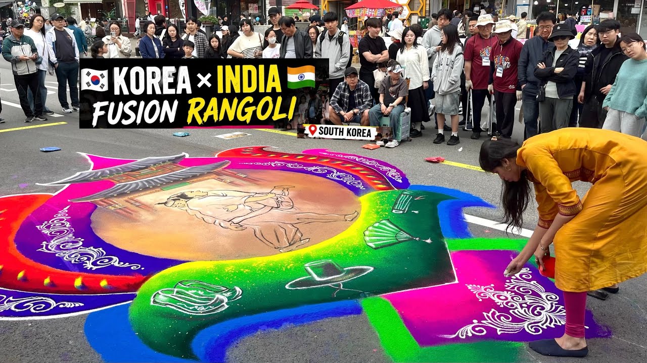 Representing India in South Korea 🇮🇳🇰🇷 | Korean-Indian Fusion Rangoli at an International Art Fes...