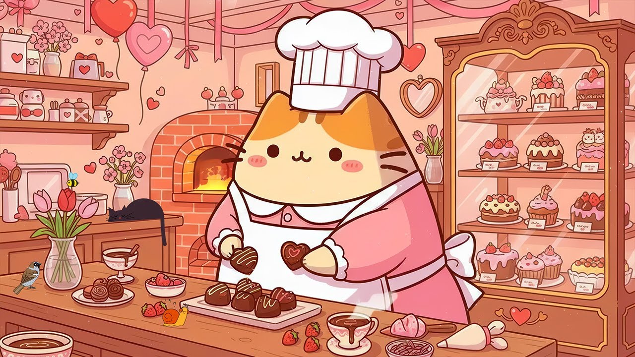Valentine Baking with Mochi 🧁 Lofi Cat Music 🌸 Sweet Cozy Music for Love, Relaxing Happy Mood