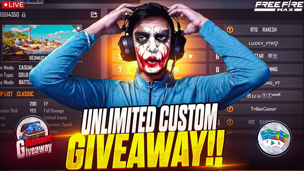 FREE FIRE LIVE CUSTOM ROOM GIVEAWAY | FF LIVE TEAM CODE GIVEAWAY | FF LIVE GIVEAWAY DJ ALOK |FF LIVE