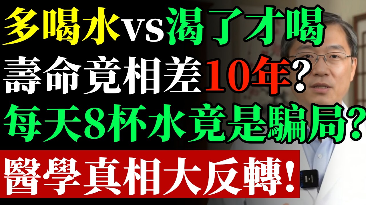 多喝水vs渴了才喝，壽命竟相差10年？醫生揭秘：每天8杯水根本是騙局！原來這麼多年都喝錯了！#康醫師 #科學喝水 #水中毒 #急性低血鈉症 #腦水腫 #腎衰竭 #心肌梗塞 #喝水時間 #預防中風