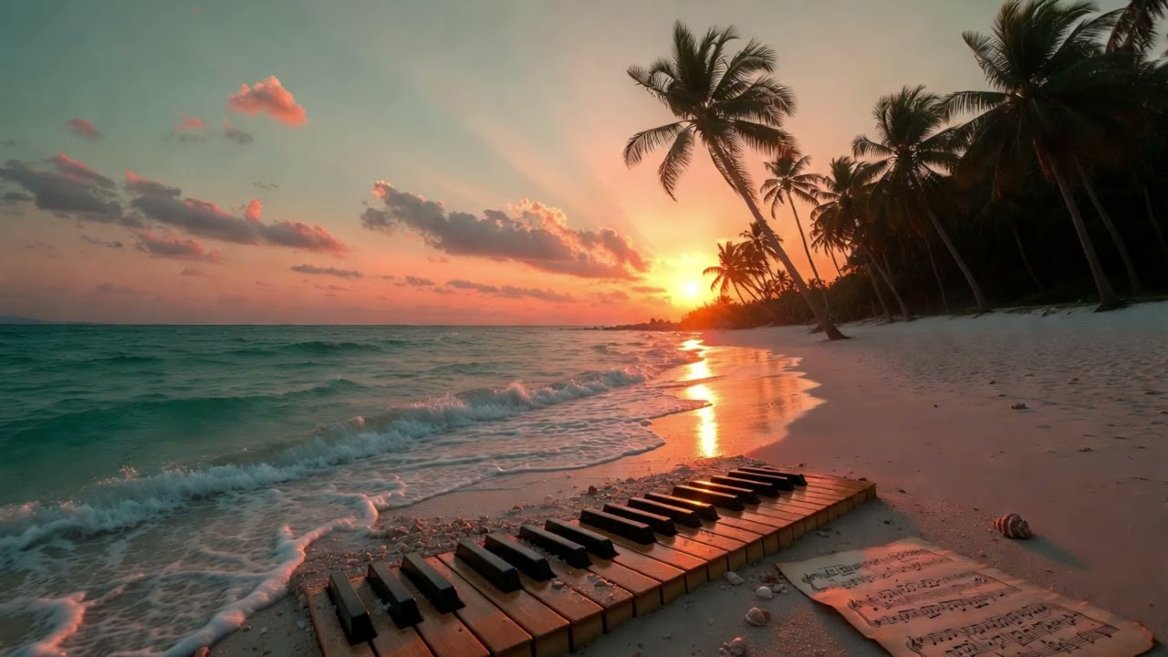 HK 海灘日落鋼琴 🌅 平靜勉強音樂 [1小時] | Beach Piano Sunset Study [1H]