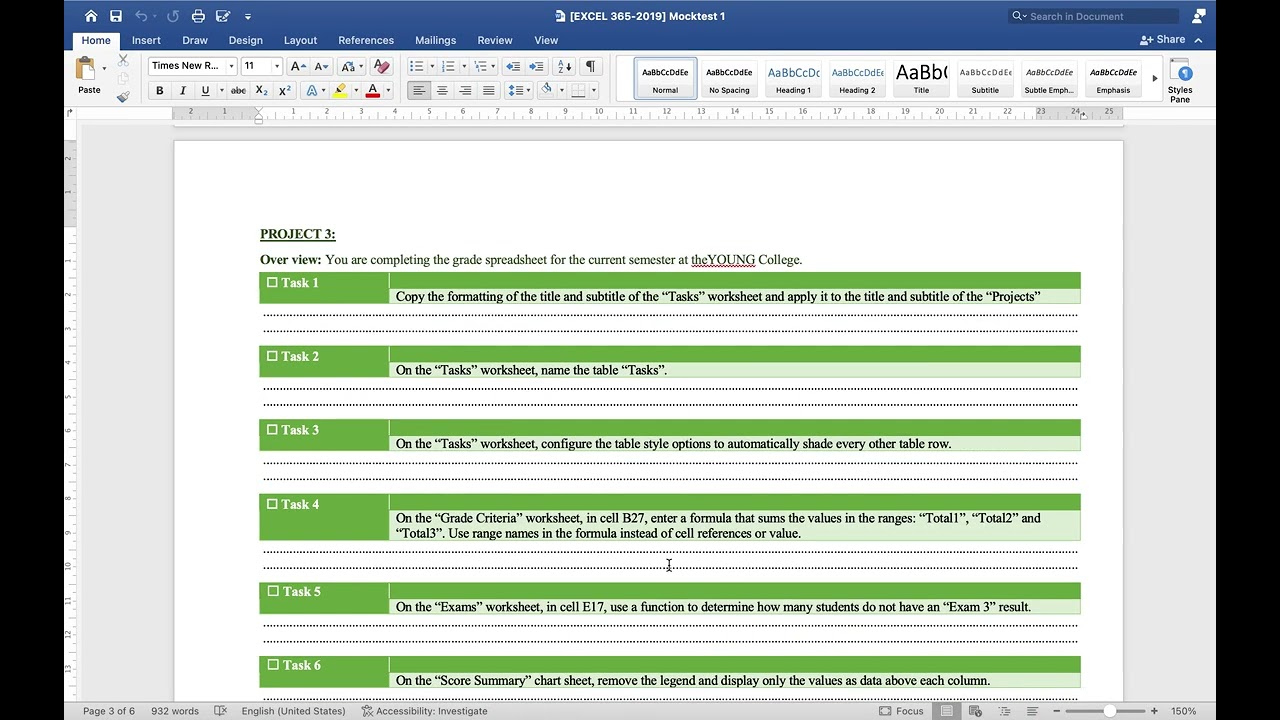 Excel 365/2019 | MOS Mock Test 1 | Project 3