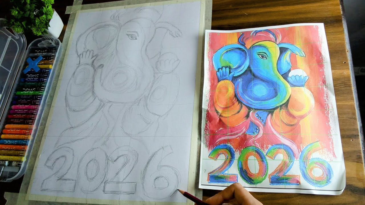 New Year 2026 Shree Ganesh Ji Drawing Outline | Anmol Art Prism