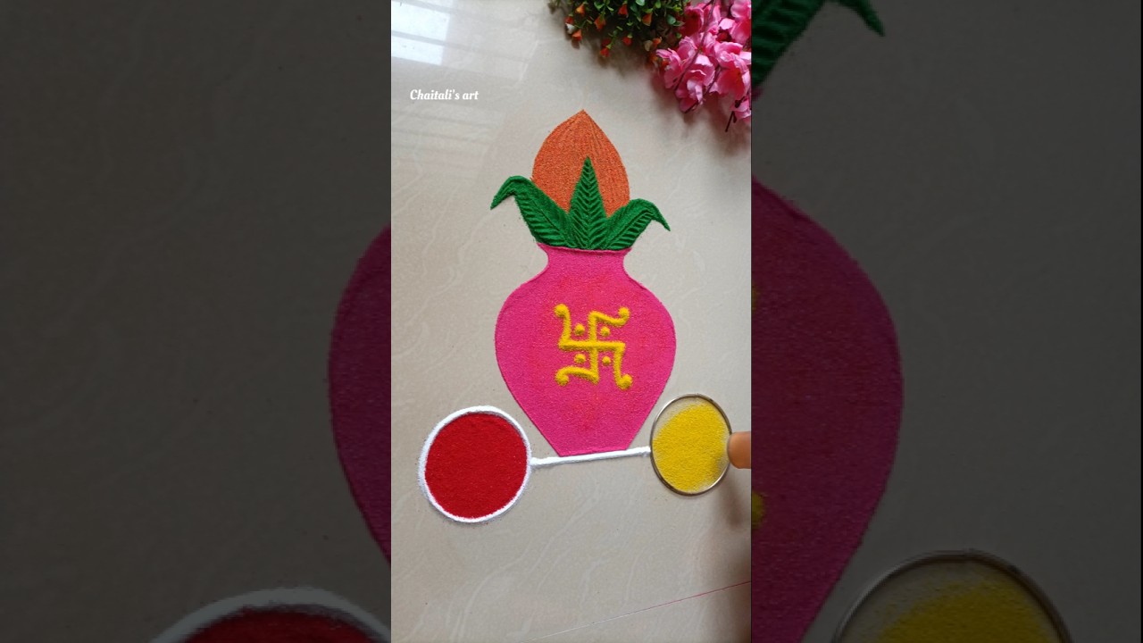 Easy trick perfect kalash rangoli | ghatsthapna rangoli | navratri special rangoli| dussehra rangoli