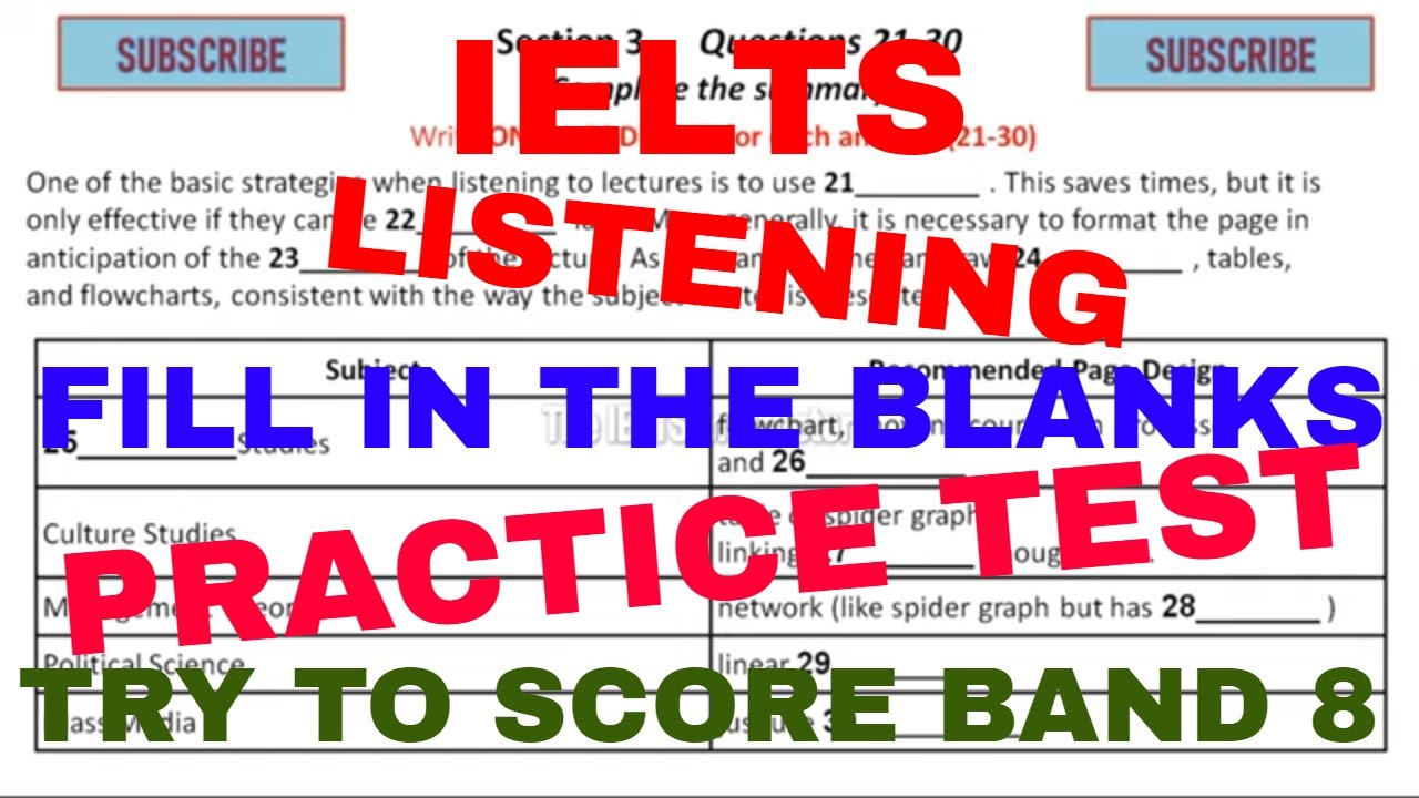 IELTS Listening Practice test - Fill in the blanks