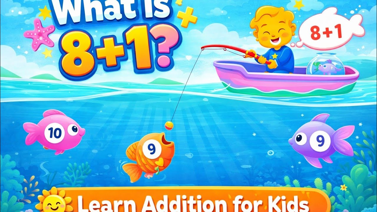 Learn Addition for Kids | 8 + 1 = 9 | Fun Fishing Math Game 🎣🐟
