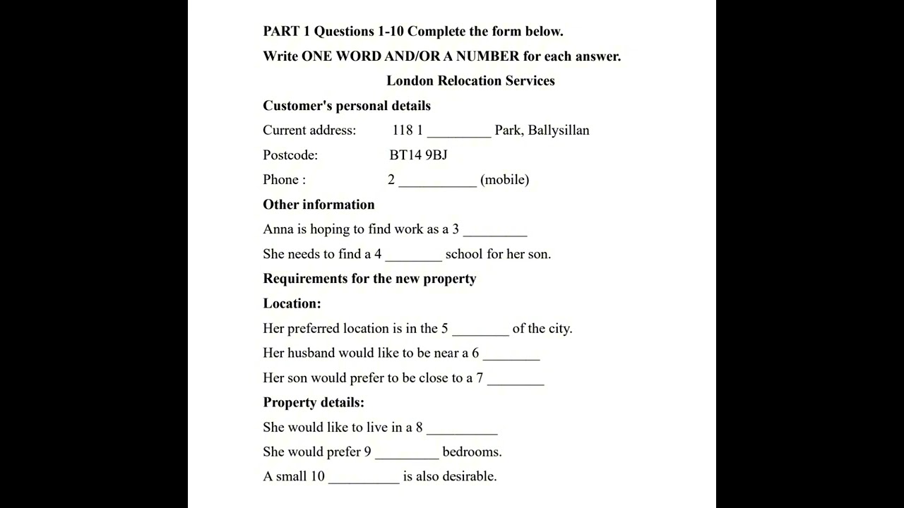 IELTS listening real exam test with answers | Part 1 London Relocation Services