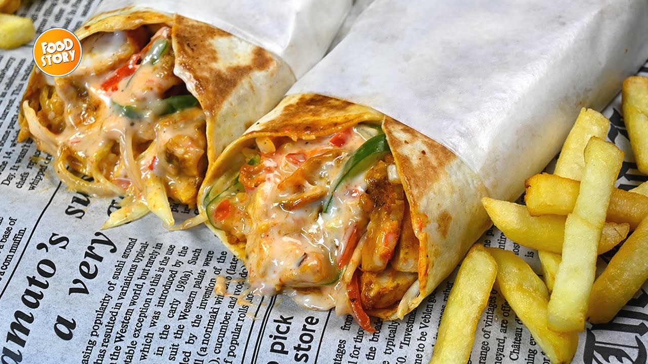 Chicken Shawarma Wrap with Garlic Sauce & Fries,Shawarma Recipe by Samina Food Story