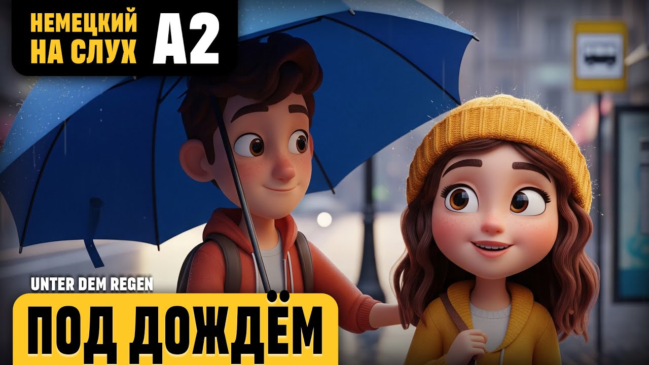 Под дождём. Романтический рассказ (уровень А2). Немецкий на слух.