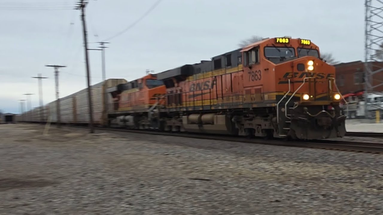 BNSF 7863 WB Autorack Train at MP 130.16 in Chillicothe Illinois 3/7/26