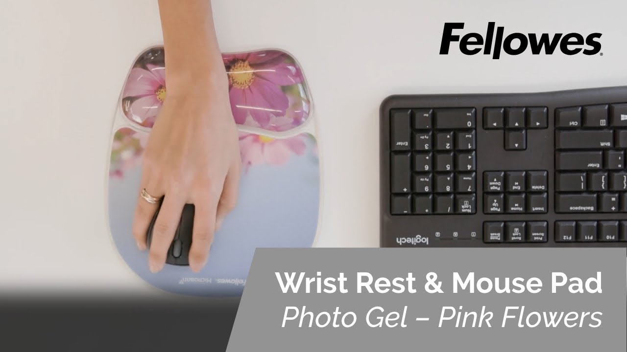 Fellowes Photo Gel Mouse Pad Wrist Rest with MICROBAN® - Pink Flowers