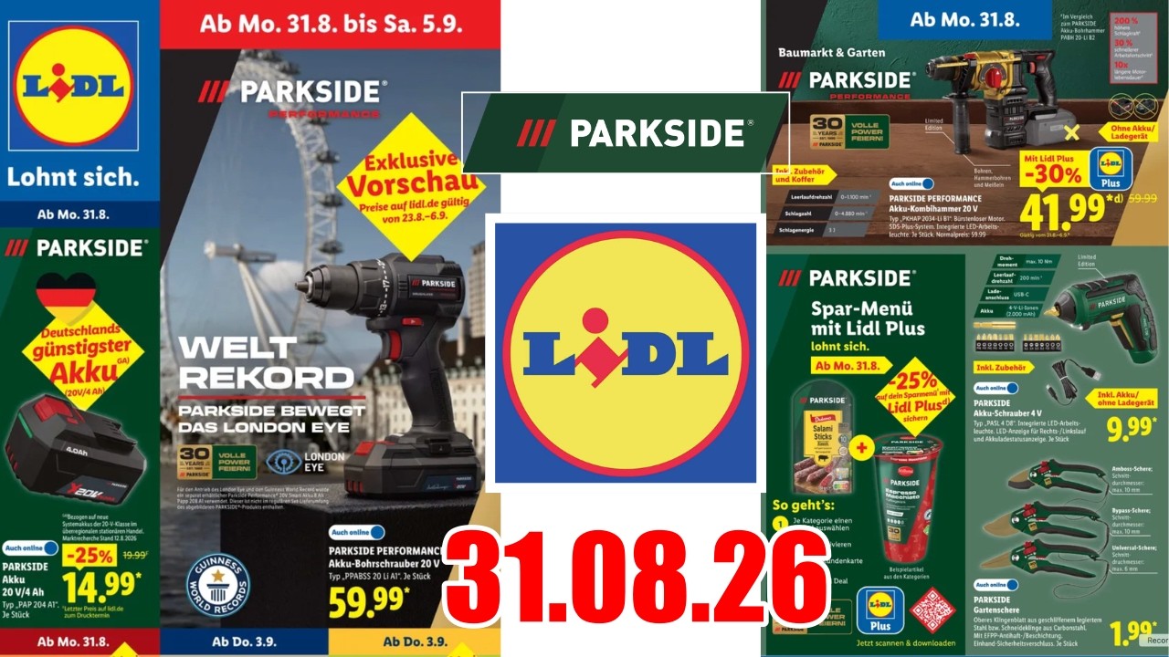 Parkside Lidl Katalog 31.08.2026 | Top Angebote & Tools | Akku-Bohrschrauber 20V | Einkaufen DE