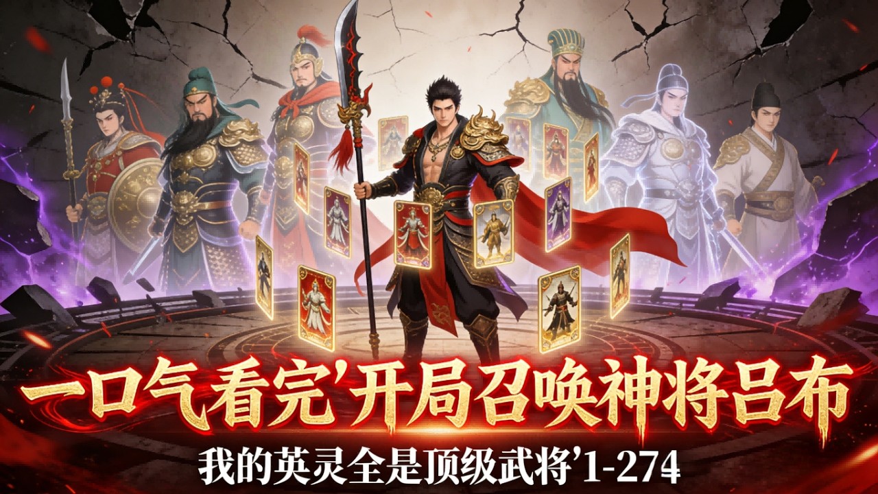 一口气看完《开局召唤神将吕布，我的英灵全是顶级武将》1-274 楚风穿越卡牌纪元，人类组合卡牌，召唤英灵。楚风组合出吕布，震惊全校。关羽、赵云、霍去病、白起… 一个个被历史尘埃掩埋的华夏英灵重现世间！