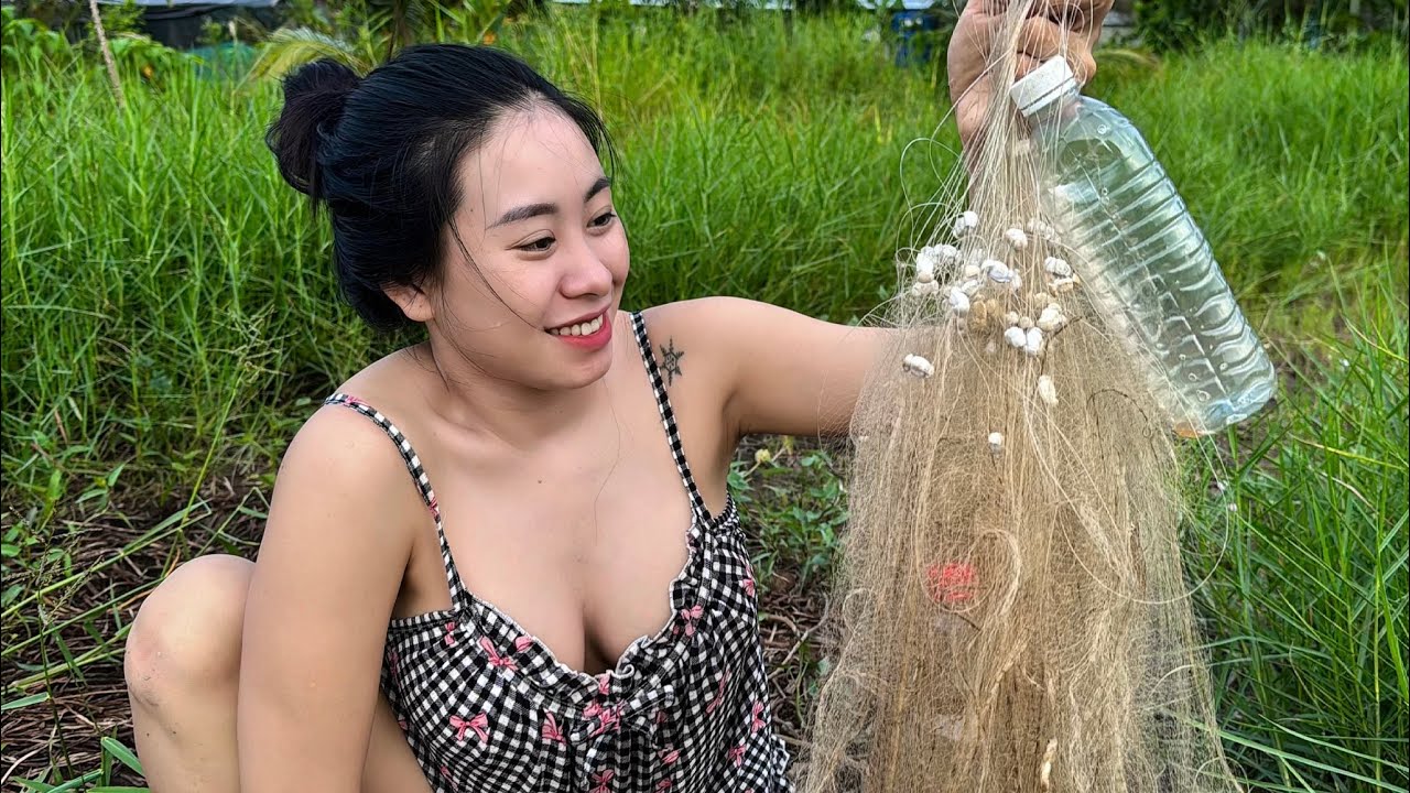 Ra Đồng Giăng Tay Lưới Kiếm Ít Cá Buổi Chiều Tà - Vietnamese Girl Fishing | Cẩm Vân CGMT #601
