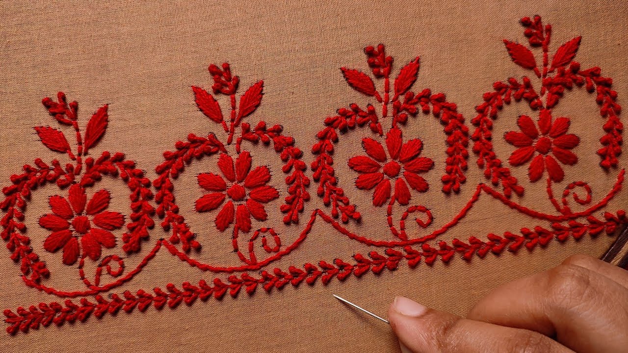 Hand Embroidery: Phulkari Borderline Handwork Embroidery Design, ফুলকারি জামার হাতের কাজের সেলাই
