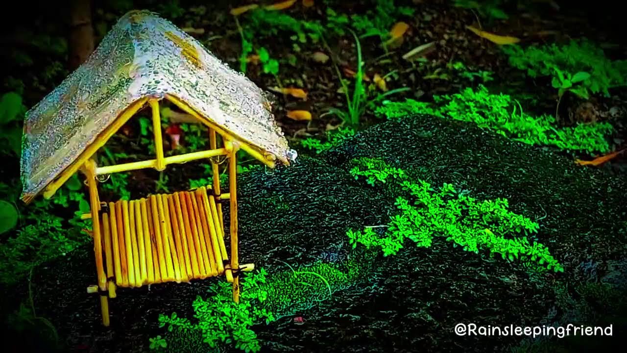 Powerful Thunderstorm at a Small Bamboo Hut 🌧️ Rain Sounds for Relaxation