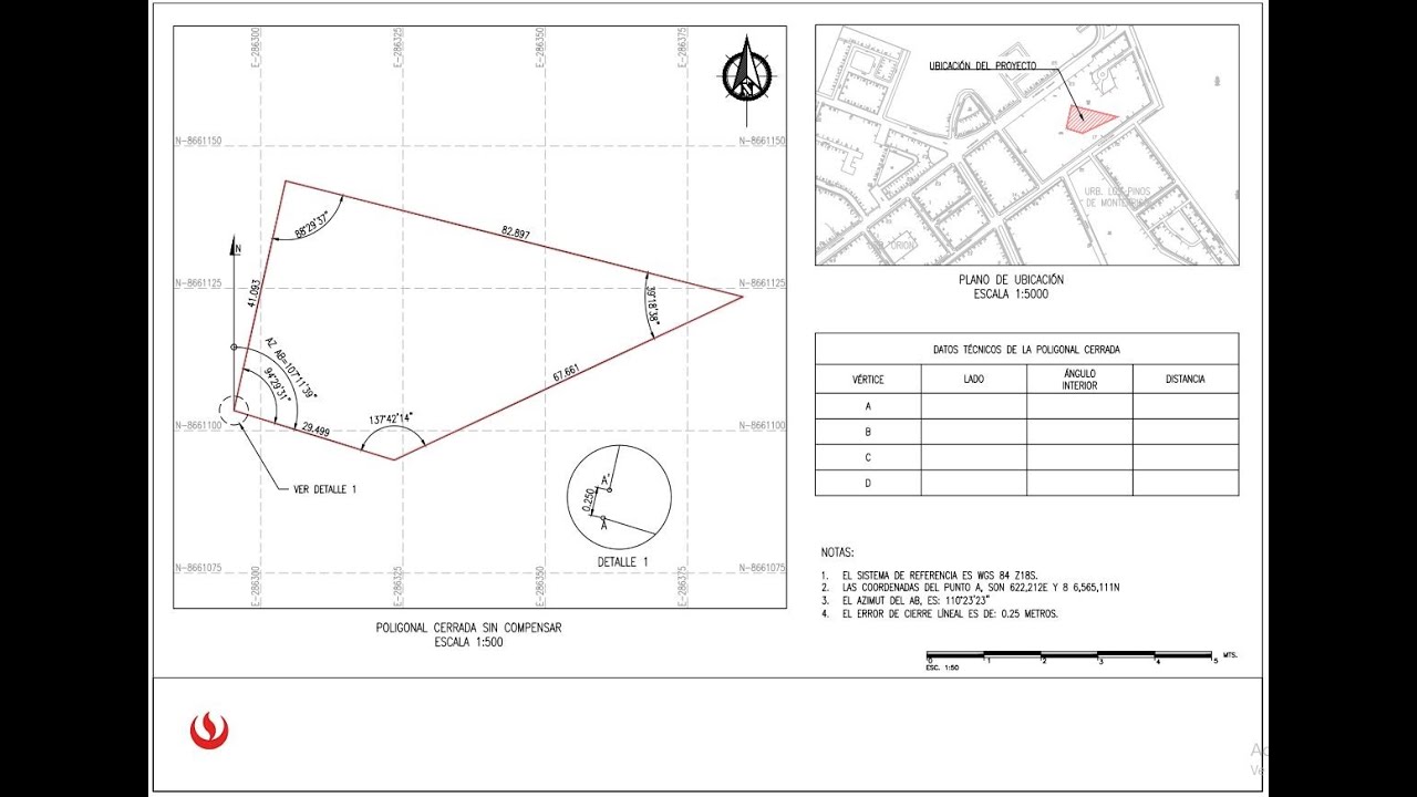 Plano Topográfico de Poligonal Cerrada