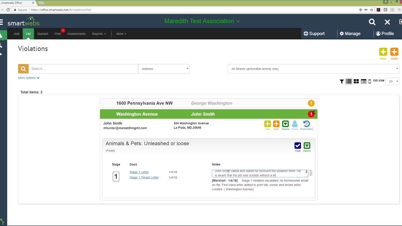Maredith Management: Smartwebs Violation Tutorial