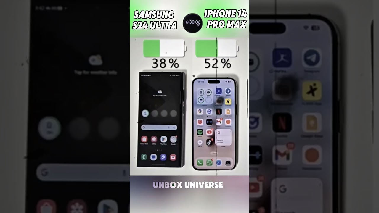 Samsung S24 Ultra vs iPhone 14 Pro Max Battery Test 🔋⚡ Who Lasts Longer?#shorts #viralvideo