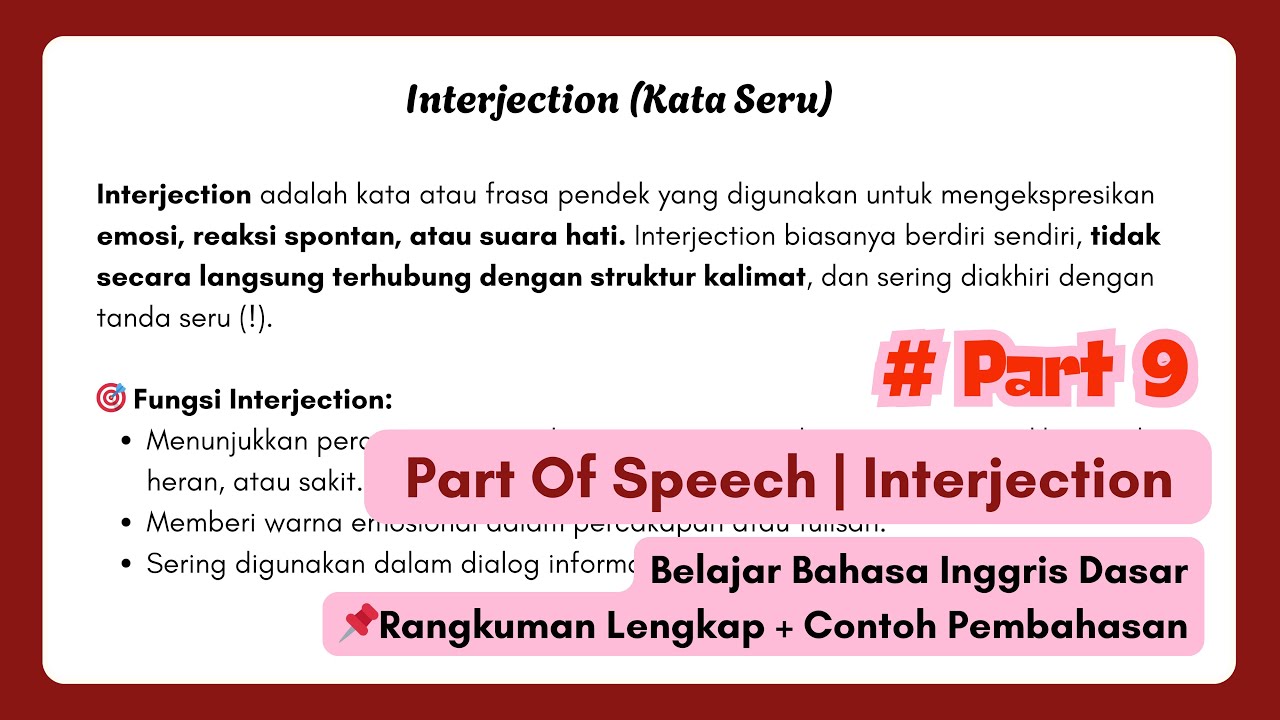 Part 9 - Part Of Speech | Interjection (Kata Seru) | Belajar Bahasa Inggris Dasar
