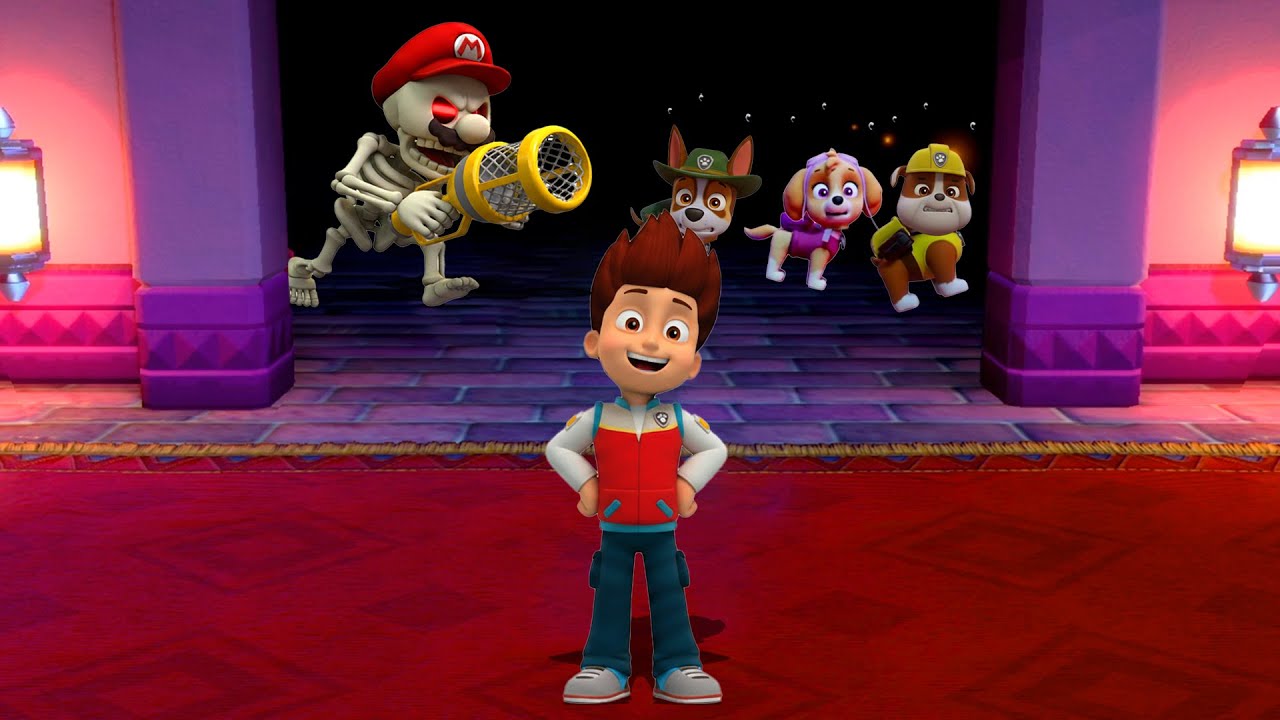 Super Mario Party Minigames Showdown - Ryder Vs Rubble Vs Skye Vs Tracker ( Paw Patrol)